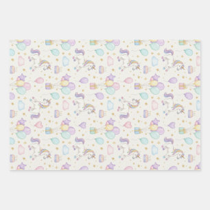Unicorn Birthday Magic – Pastel Balloons & Cakes  Wrapping Paper Sheet