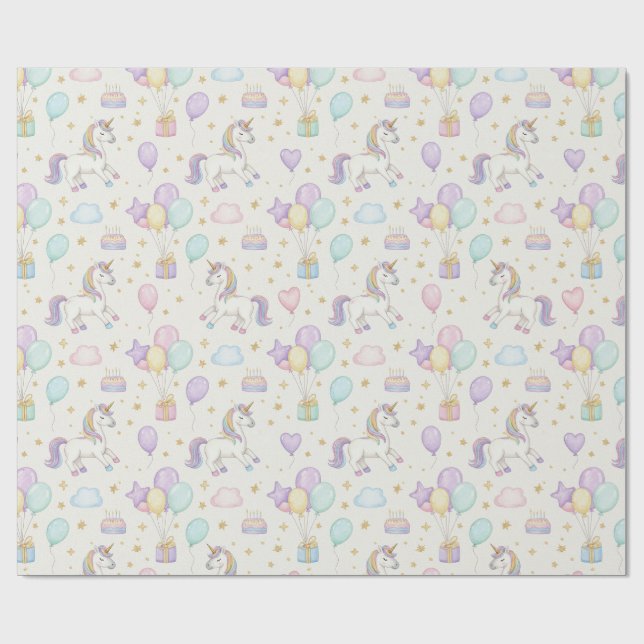 Unicorn Birthday Magic – Pastel Fantasy Celebratio Wrapping Paper (Flat)
