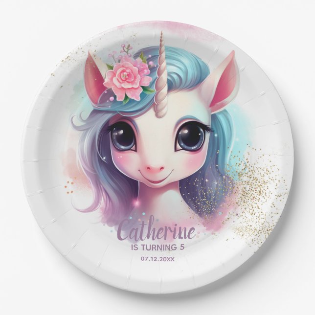 Unicorn Birthday Magical Unicorn Party Paper Plate (Front)