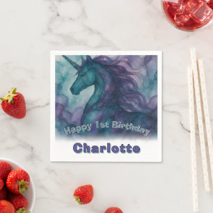 Unicorn Birthday Napkin – Alcohol Ink Style