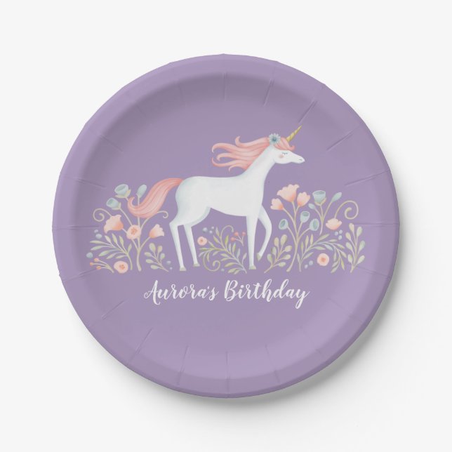 Unicorn Birthday Paper Plate (Front)