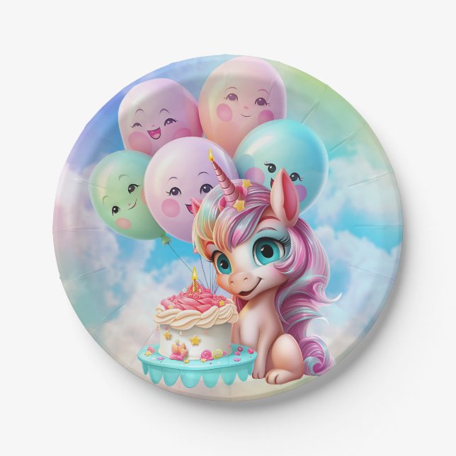 Unicorn Birthday  Paper Plate (Front)
