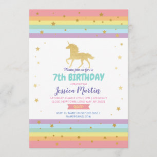 Unicorn Birthday Party Any Age 5th 6th 7th Invite
