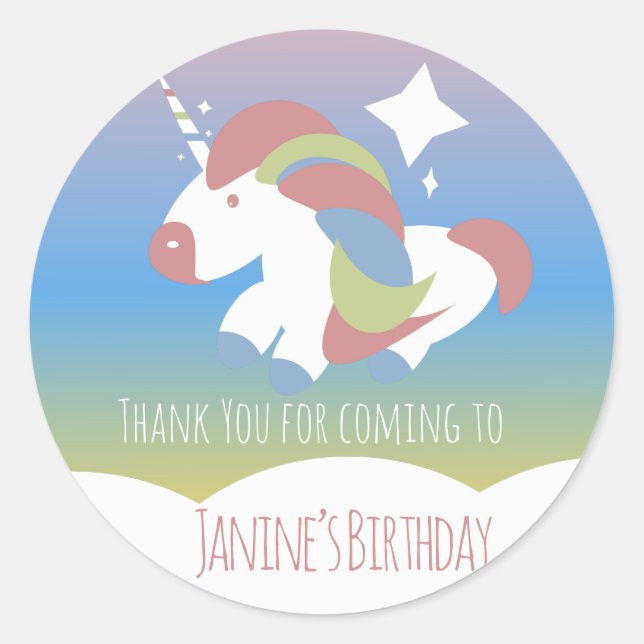 Unicorn Birthday Party Clouds Colourful Gradient   Classic Round Sticker (Front)