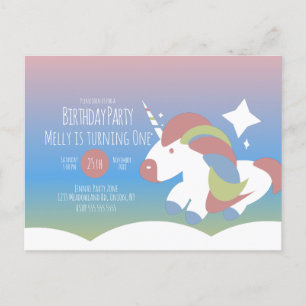 Unicorn Birthday Party Clouds Colourful Gradient   Postcard