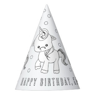 Unicorn Birthday Party - Colour Your Own Party Hat
