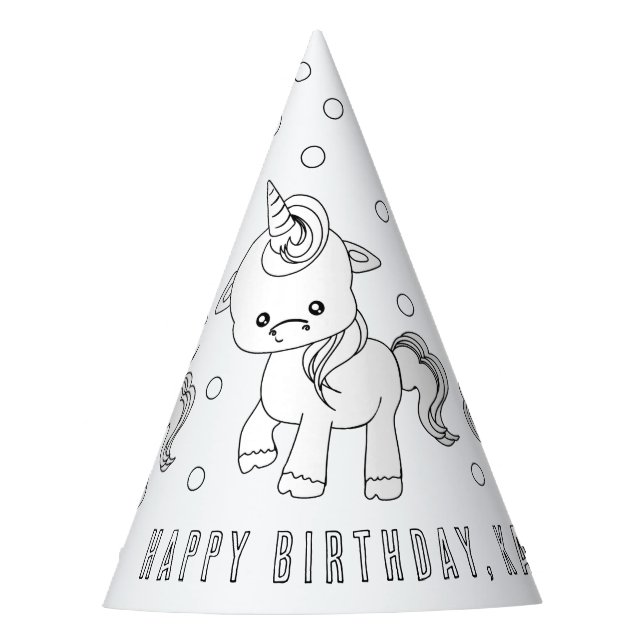 Unicorn Birthday Party - Colour Your Own Party Hat (Front)
