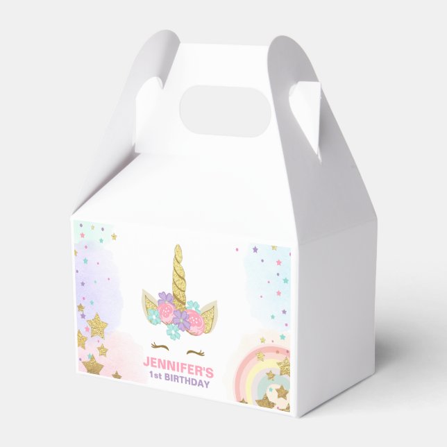 Unicorn Birthday Party Favour Box Magical Pink Gol (Front Side)