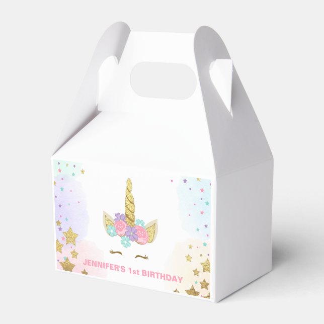 Unicorn Birthday Party Favour Box Magical Pink Gol (Front Side)