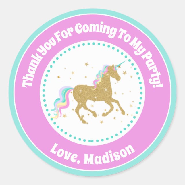 Unicorn Birthday Party Favour Stickers (Front)