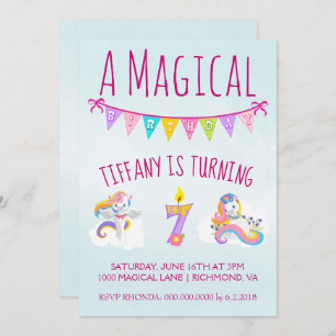 Unicorn Birthday Party for 7 year old Invitation