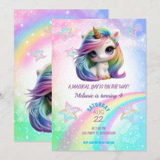 Unicorn Birthday Party Girl Invitation