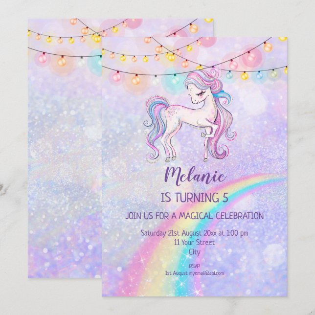 Unicorn Birthday Party Girl Invitation (Front/Back)