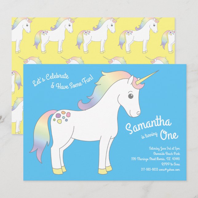 Unicorn Birthday Party Invitation (Front/Back)