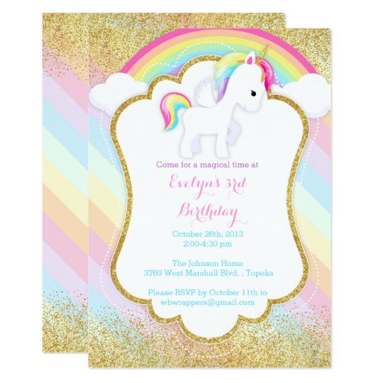 Unicorn Birthday Party Invitation - Pastel Rainbow