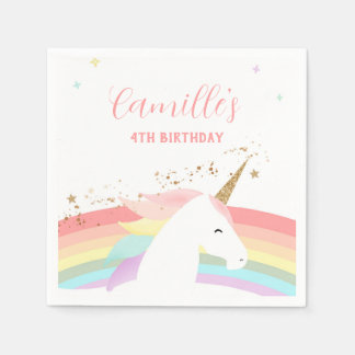 Unicorn birthday party invitation rainbow modern napkin