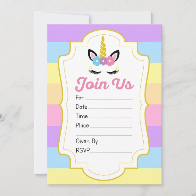 Unicorn Birthday Party Invitations (Front)