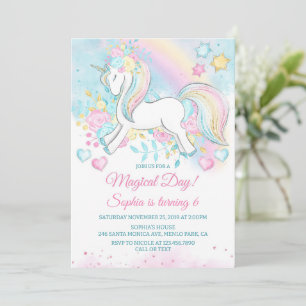 Unicorn Birthday Party Magical Pastel Flowers Invitation