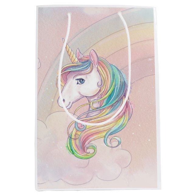 Unicorn birthday party medium gift bag (Front)