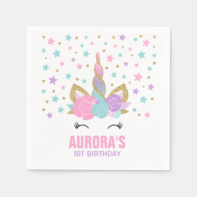 Unicorn Birthday Party Napkin Whimsical Unicorn (Front)