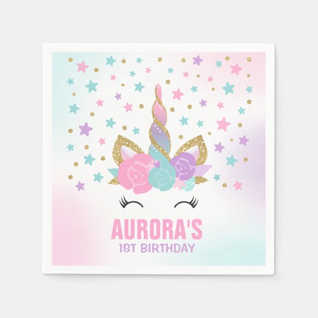 Unicorn Birthday Party Napkin Whimsical Unicorn (Front)