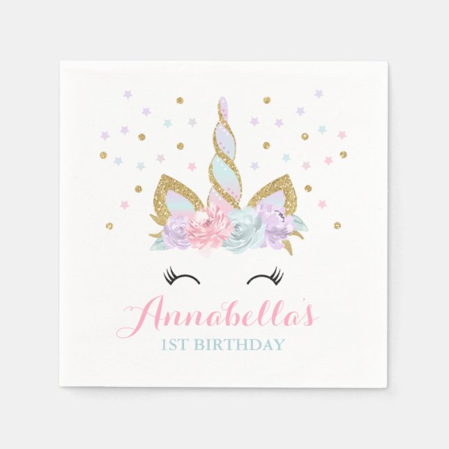 Unicorn Birthday Party Napkin Whimsical Unicorn (Front)