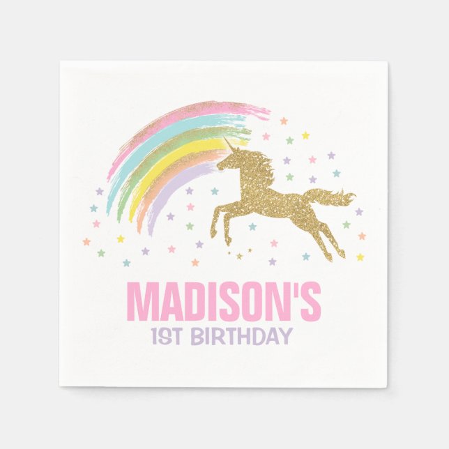 Unicorn Birthday Party Napkin Whimsical Unicorn (Front)
