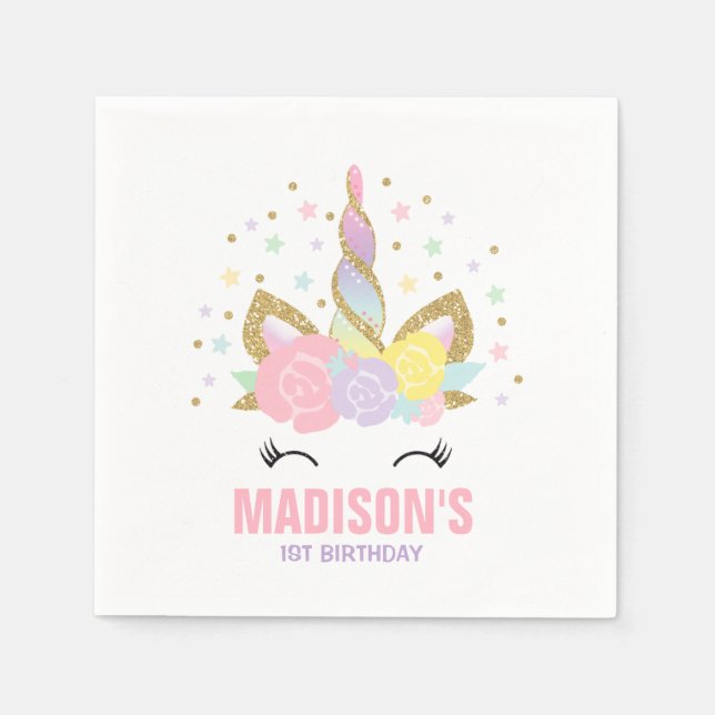 Unicorn Birthday Party Napkin Whimsical Unicorn (Front)