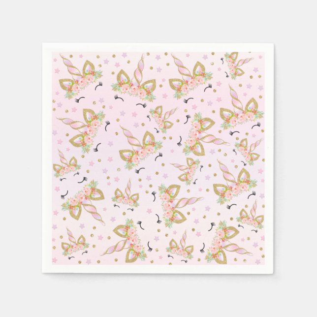 Unicorn Birthday Party Napkin Whimsical Unicorn (Front)