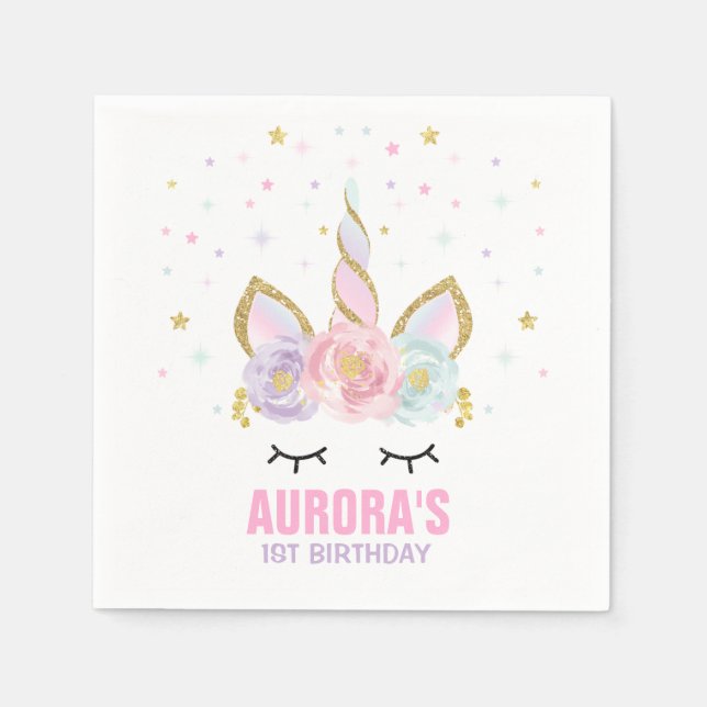 Unicorn Birthday Party Napkin Whimsical Unicorn (Front)