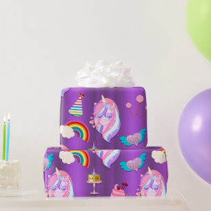 Unicorn Birthday Party on Purple Wrapping Paper