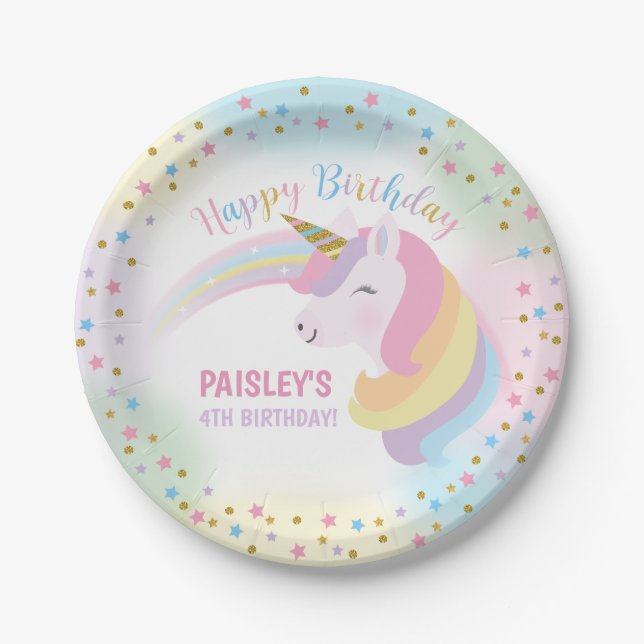 Unicorn Birthday Party Paper Plates (Front)