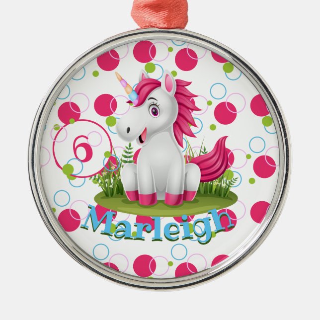 Unicorn Birthday Party Personalized Metal Ornament (Front)