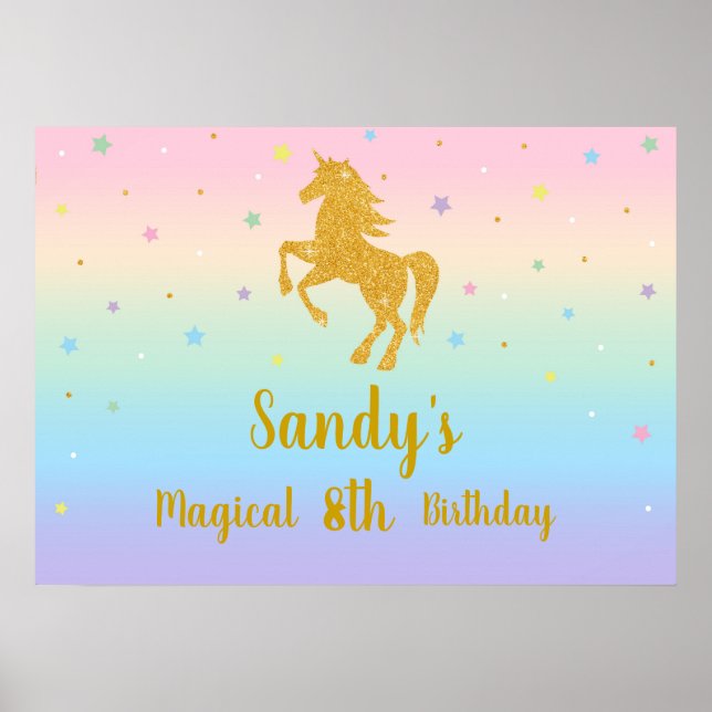 Unicorn Birthday Party Photo Backdrop Poster (Front)