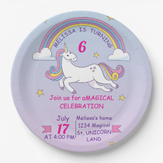 Unicorn Birthday Party Plate – Custom Name & Age