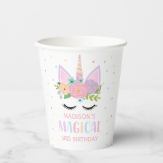 Unicorn Birthday Party Polka Dots Flowers Paper Cups