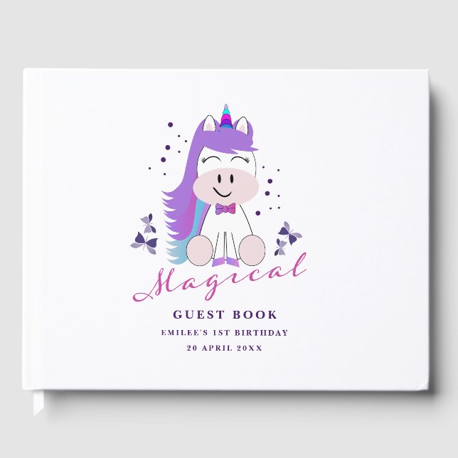 Unicorn Birthday Party Rainbow Colours Guest Book (Front)
