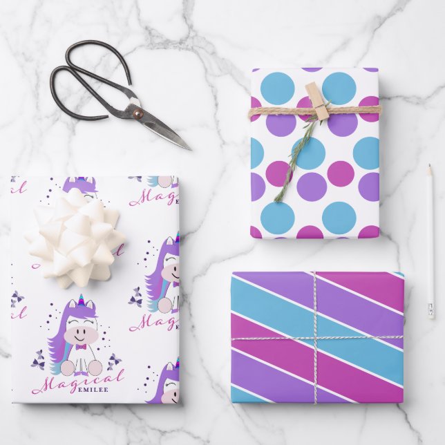 Unicorn Birthday Party Rainbow Colours Wrapping Paper Sheet (Front)