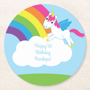 Unicorn Birthday Party Round Paper Coaster