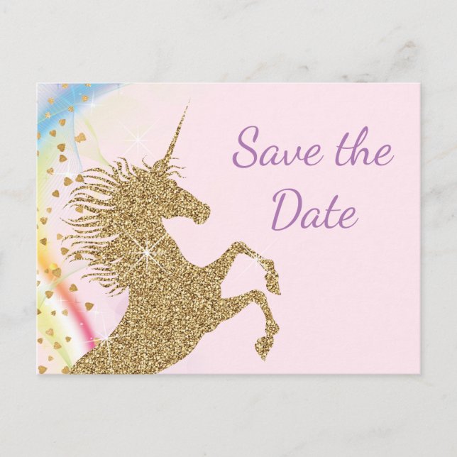 Unicorn Birthday Party Save The Date Postcards (Front)