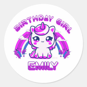 Unicorn Birthday Party Sticker - Girls Custom