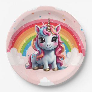 Unicorn Birthday Party Supplies , Rainbow, Pink Paper Plate
