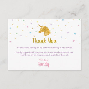 Unicorn Birthday Party Thank You Card