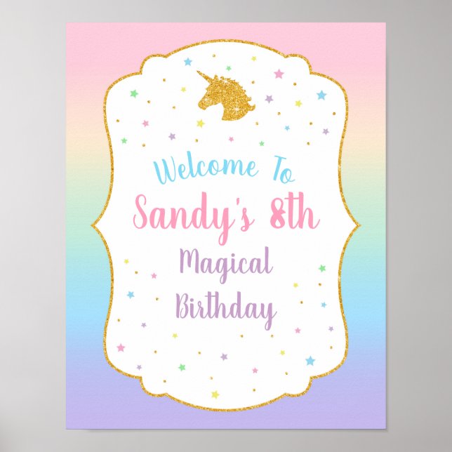 Unicorn Birthday Party Welcome Sign (Front)