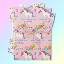Unicorn Birthday Personalize Name 3 Colourful