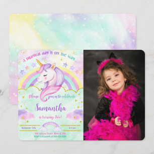 Unicorn Birthday Photo Invitation 