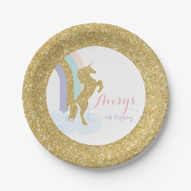 Unicorn Birthday Plate, Magical Birthday Party Paper Plate (Front)