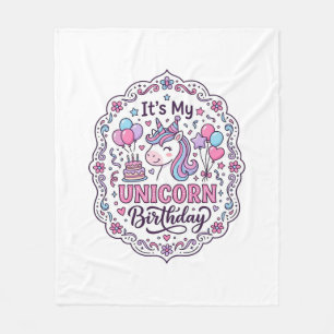 Unicorn Birthday Queen of Unicorn Land Trendy Grap Fleece Blanket
