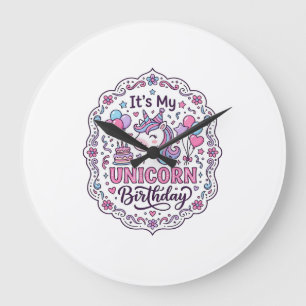 Unicorn Birthday Queen of Unicorn Land Trendy Grap Large Clock