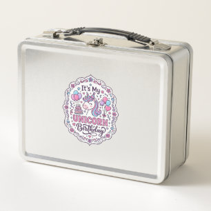 Unicorn Birthday Queen of Unicorn Land Trendy Grap Metal Lunch Box